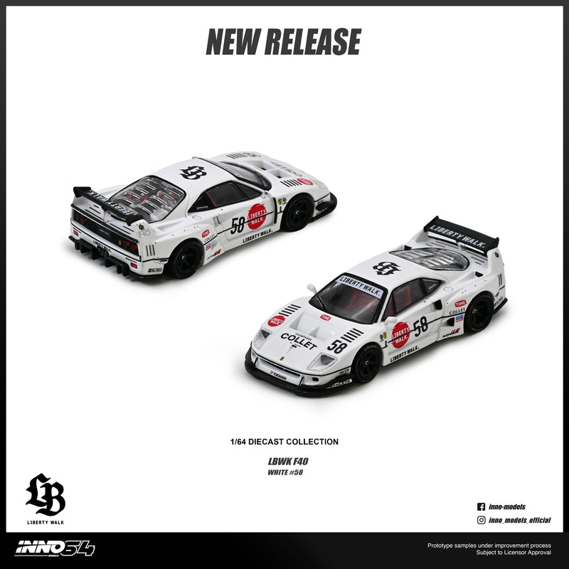 Load image into Gallery viewer, INNO64 - LBWK F40 Collet (#50 White) 1/64 Scale Diecast Model Cars (IN64-LBWKF40-COLLET)
