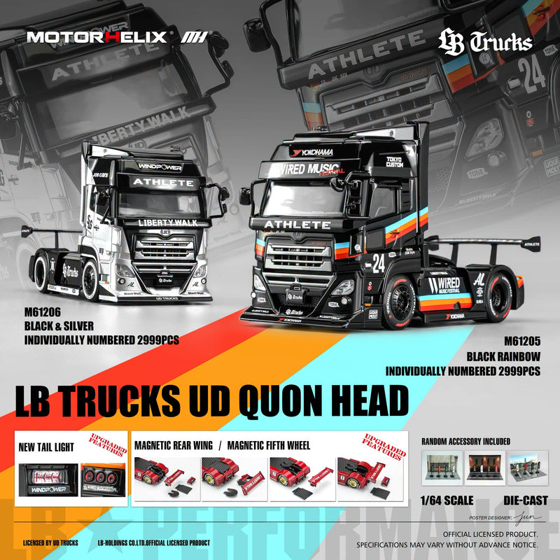 Load image into Gallery viewer, MotorHelix - LB Trucks UD Quon Head (Black Rainbow) 1/64 Scale Diecast Model Car (M61205)

