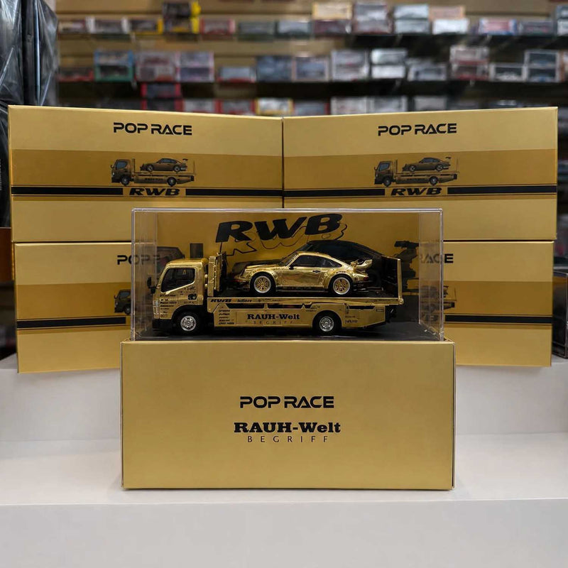 Load image into Gallery viewer, Pop Race - RWB 930 and FUSO Truck Set (Gold) (HEC 2026) 1/64 Scale Diecast Model Car
