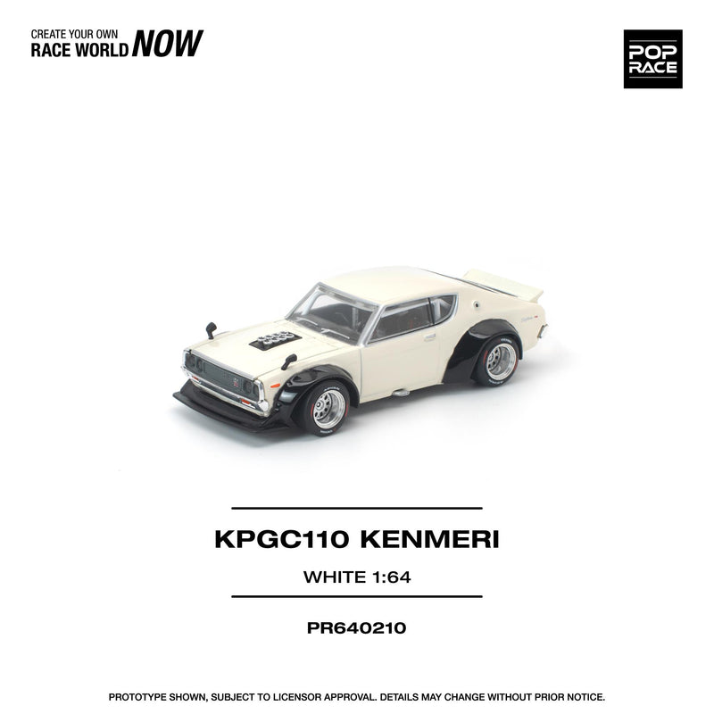 Load image into Gallery viewer, Pop Race - KPGC110 Kenmeri (White) 1/64 Scale Diecast Model Car (PR640210)
