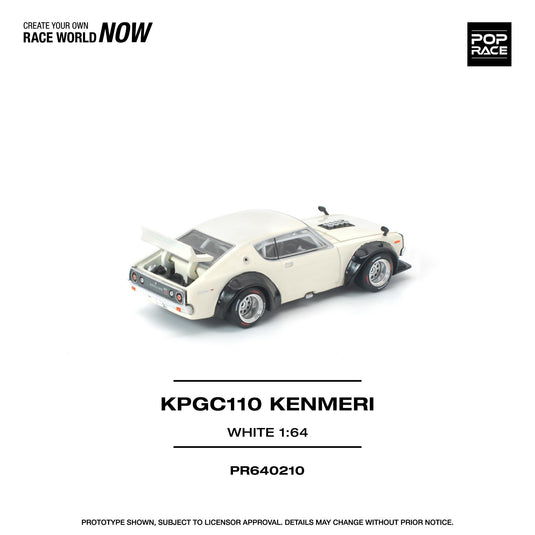 Pop Race - KPGC110 Kenmeri (White) 1/64 Scale Diecast Model Car (PR640210)