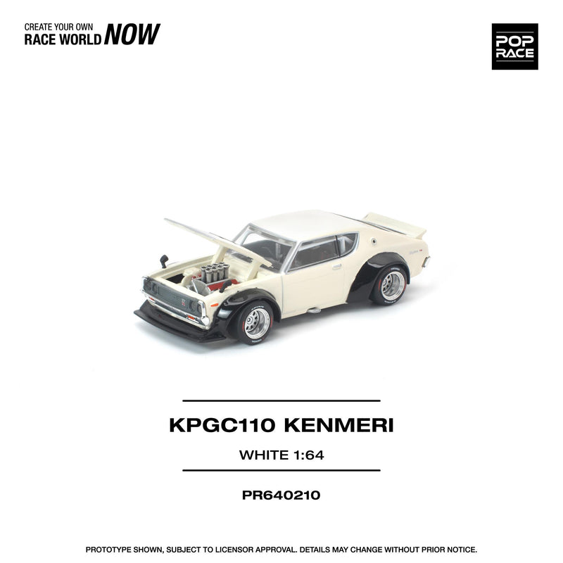 Load image into Gallery viewer, Pop Race - KPGC110 Kenmeri (White) 1/64 Scale Diecast Model Car (PR640210)
