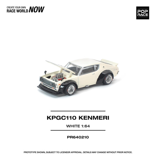 Pop Race - KPGC110 Kenmeri (White) 1/64 Scale Diecast Model Car (PR640210)