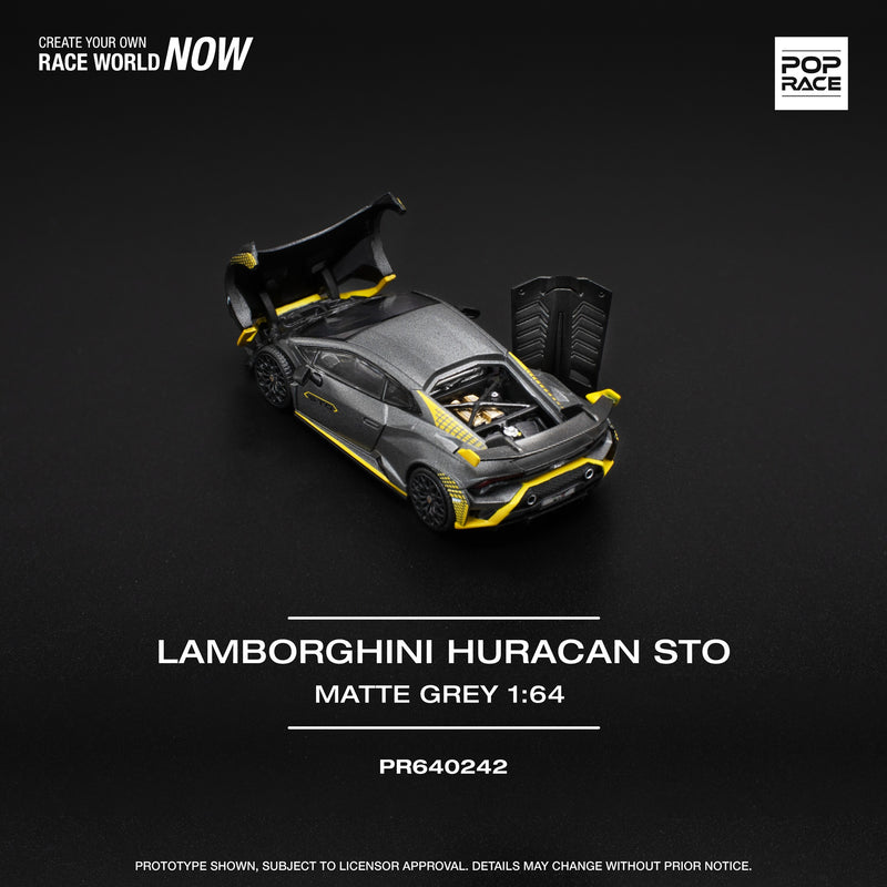 Load image into Gallery viewer, Pop Race - Lamborghini Huracan STO (Matte Grey) 1/64 Scale Diecast Model Car (PR640242)
