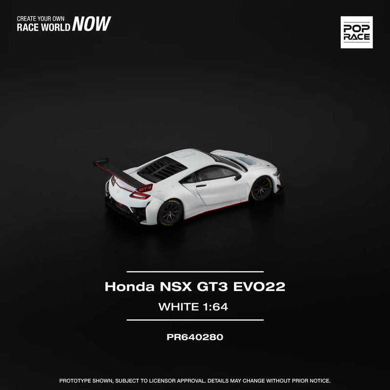 Load image into Gallery viewer, Pop Race - Honda NSX GT3 EVO22 (White) 1/64 Scale Diecast Model Car (PR640280)
