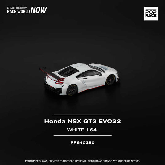 Pop Race - Honda NSX GT3 EVO22 (White) 1/64 Scale Diecast Model Car (PR640280)