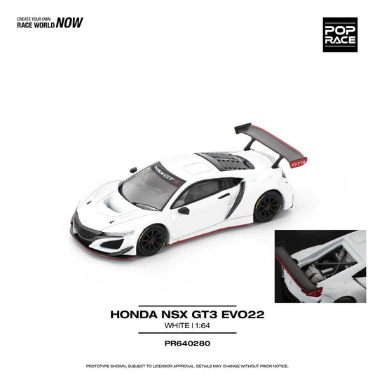 Pop Race - Honda NSX GT3 EVO22 (White) 1/64 Scale Diecast Model Car (PR640280)