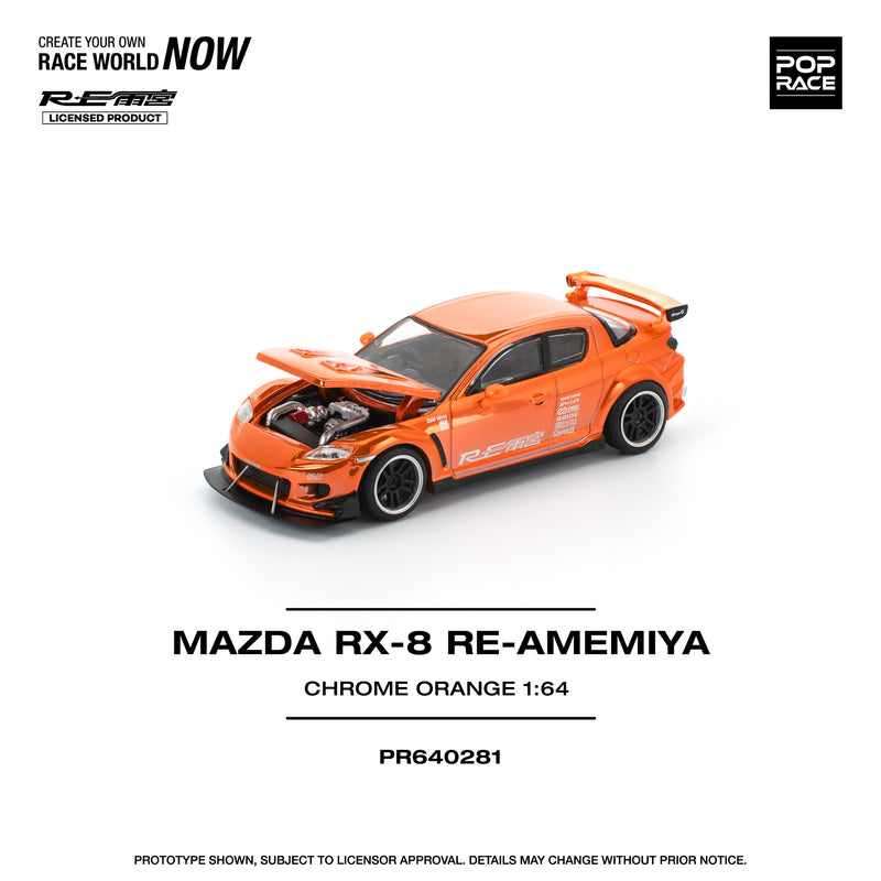 Load image into Gallery viewer, Pop Race - Mazda RX-8 Re-Amemiya (Chrome Orange) 1/64 Scale Diecast Model Car
