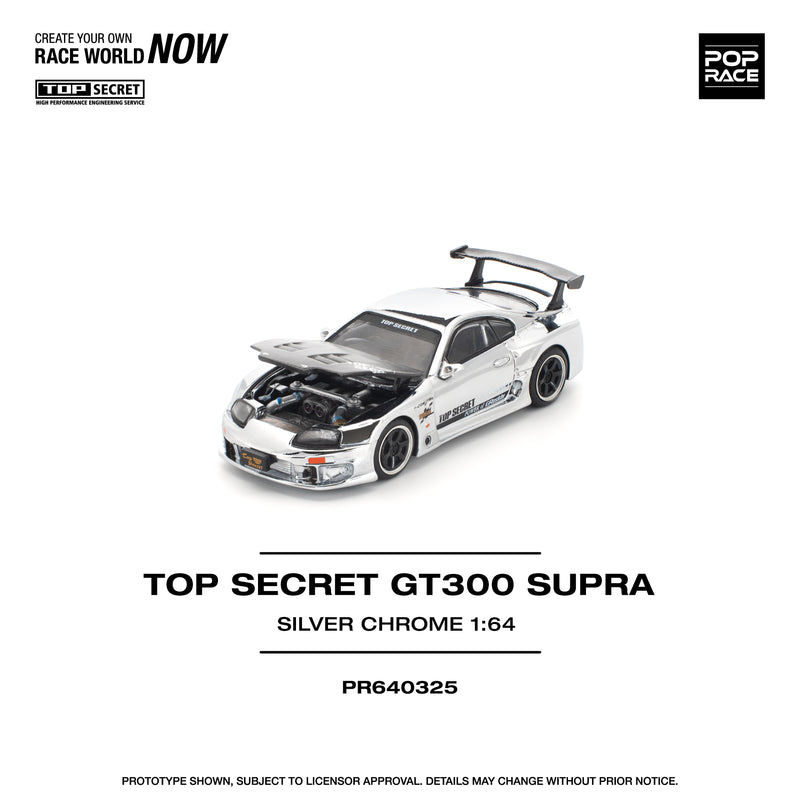 Load image into Gallery viewer, Pop Race - Top Secret GT300 Supra (Silver Chrome) 1/64 Scale Diecast Model Car

