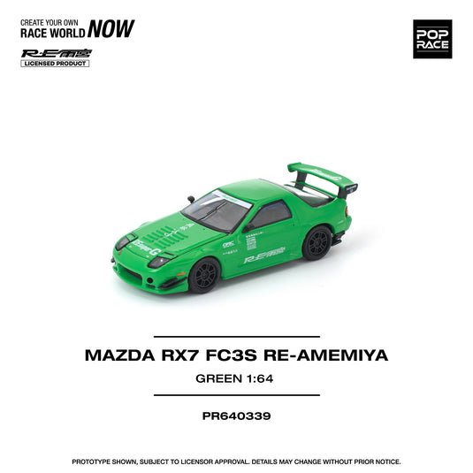 Pop Race - Mazda RX7 (FC3S) Re-Amemiya (Green) 1/64 Scale Diecast Model Car