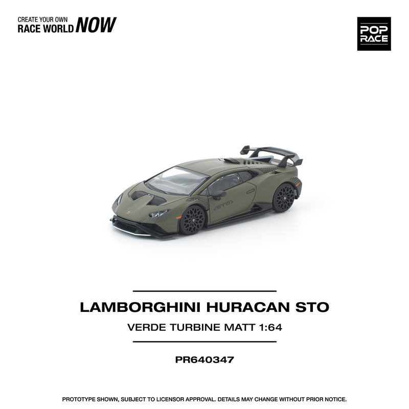 Load image into Gallery viewer, Pop Race - Lamborghini Huracan STO (Verde Turbine Matt) 1/64 Scale Diecast Model Car

