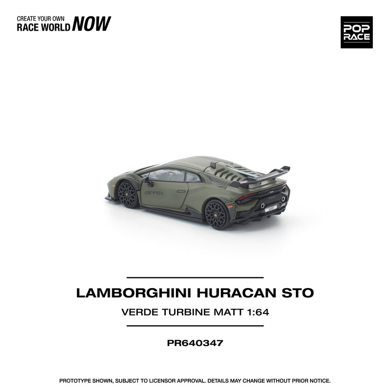 Load image into Gallery viewer, Pop Race - Lamborghini Huracan STO (Verde Turbine Matt) 1/64 Scale Diecast Model Car
