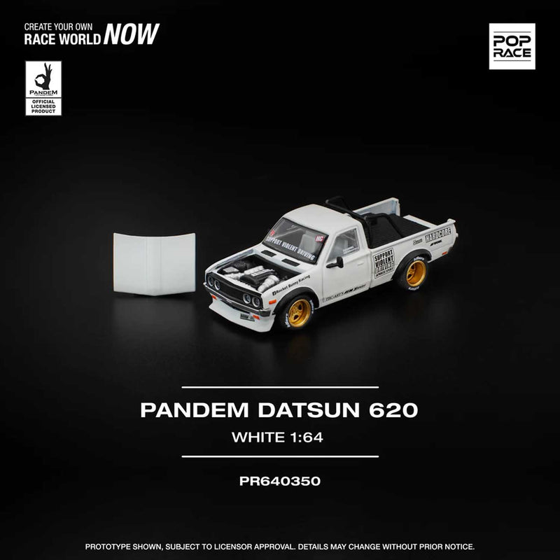 Load image into Gallery viewer, Pop Race - Pandem Datsun 620 (White) 1/64 Scale Diecast Model Car
