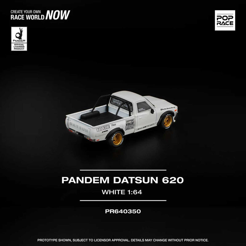 Load image into Gallery viewer, Pop Race - Pandem Datsun 620 (White) 1/64 Scale Diecast Model Car
