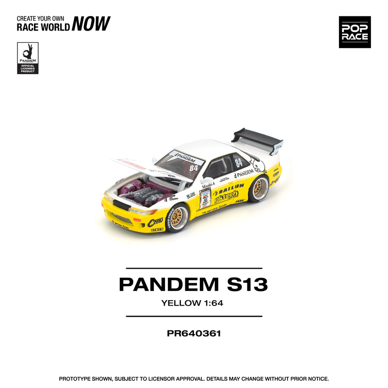 Load image into Gallery viewer, Pop Race - Pandem Silvia S13 2020 D1 Lights (Yellow/White) 1/64 Scale Diecast Model Car
