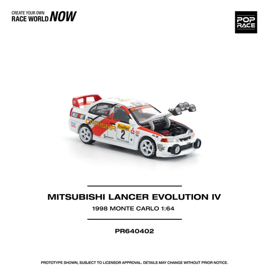 Pop Race - Mitsubishi Lancer Evolution IV (1998 Monte Carlo Rally) 1/64 Scale Diecast Model Car