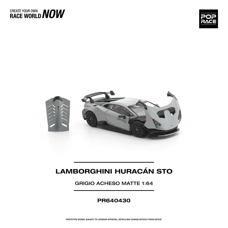 Load image into Gallery viewer, Pop Race - Lamborghini Huracan STO (Grigio Acheso Matte) 1/64 Scale Diecast Model Car (PR640430)
