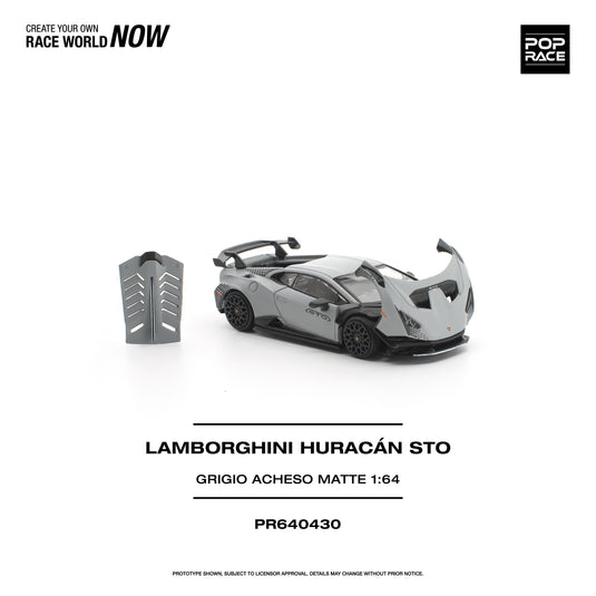 Pop Race - Lamborghini Huracan STO (Grigio Acheso Matte) 1/64 Scale Diecast Model Car (PR640430)