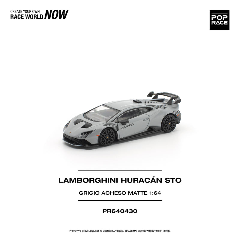 Load image into Gallery viewer, Pop Race - Lamborghini Huracan STO (Grigio Acheso Matte) 1/64 Scale Diecast Model Car (PR640430)
