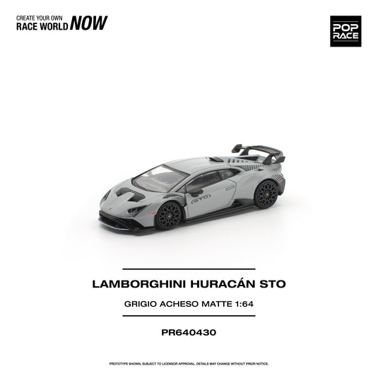 Pop Race - Lamborghini Huracan STO (Grigio Acheso Matte) 1/64 Scale Diecast Model Car (PR640430)