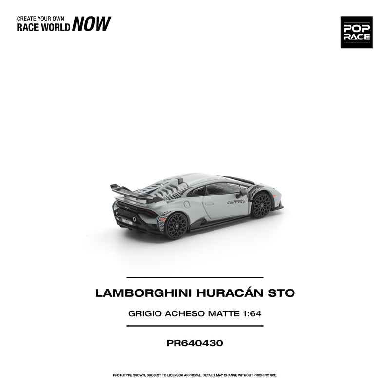 Load image into Gallery viewer, Pop Race - Lamborghini Huracan STO (Grigio Acheso Matte) 1/64 Scale Diecast Model Car (PR640430)
