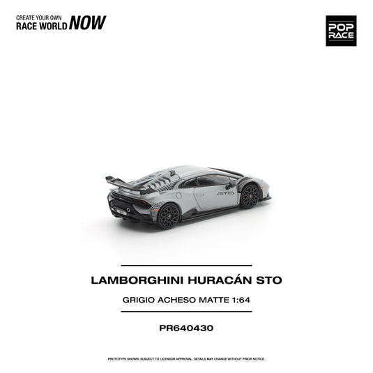 Pop Race - Lamborghini Huracan STO (Grigio Acheso Matte) 1/64 Scale Diecast Model Car (PR640430)