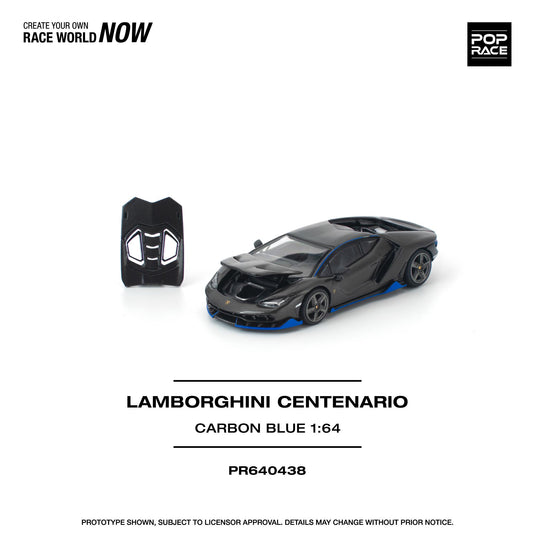 Pop Race - Lamborghini Centenario (Carbon Blue) 1/64 Scale Diecast Model Car (PR640438)