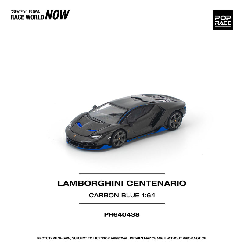 Load image into Gallery viewer, Pop Race - Lamborghini Centenario (Carbon Blue) 1/64 Scale Diecast Model Car (PR640438)
