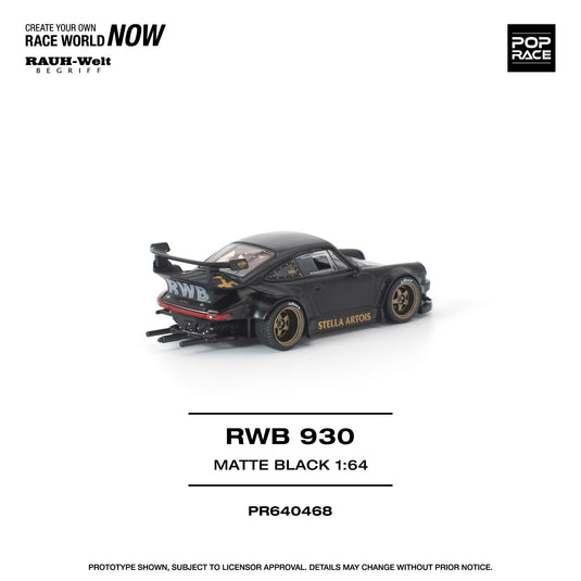 Pop Race - RWB 930 (Matte Black) (Stella Artois) 1/64 Scale Diecast Model Car (PR640468)