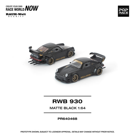 Pop Race - RWB 930 (Matte Black) (Stella Artois) 1/64 Scale Diecast Model Car (PR640468)