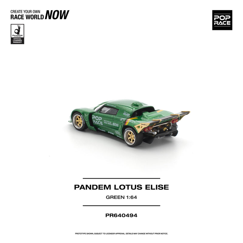 Load image into Gallery viewer, Pop Race - Pandem Lotus Elise (Green) 1/64 Scale Diecast Model Car (PR640494)
