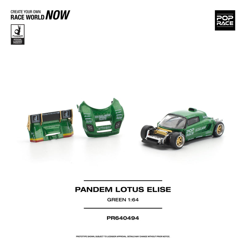 Load image into Gallery viewer, Pop Race - Pandem Lotus Elise (Green) 1/64 Scale Diecast Model Car (PR640494)
