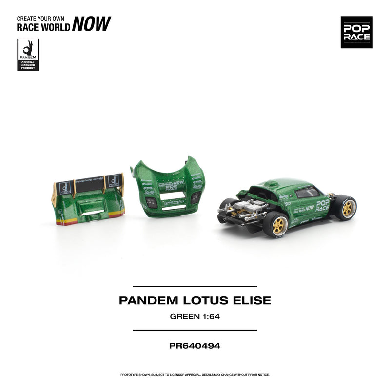 Load image into Gallery viewer, Pop Race - Pandem Lotus Elise (Green) 1/64 Scale Diecast Model Car (PR640494)
