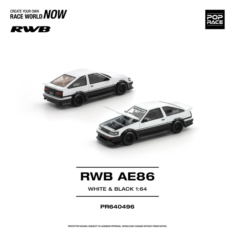 Load image into Gallery viewer, Pop Race - RWB AE86 (White &amp; Black) 1/64 Scale Diecast Model Car (PR640496)
