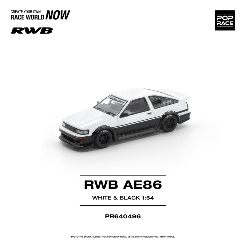 Load image into Gallery viewer, Pop Race - RWB AE86 (White &amp; Black) 1/64 Scale Diecast Model Car (PR640496)
