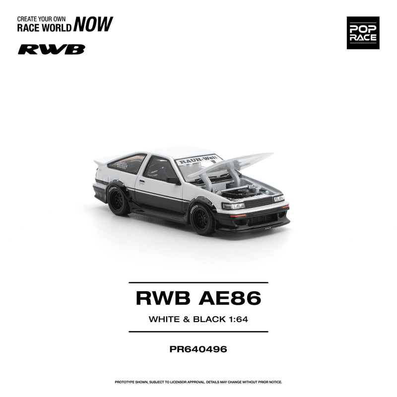 Load image into Gallery viewer, Pop Race - RWB AE86 (White &amp; Black) 1/64 Scale Diecast Model Car (PR640496)
