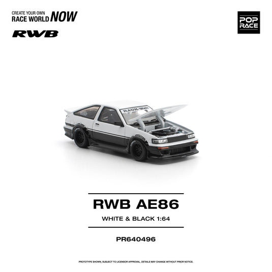 Pop Race - RWB AE86 (White & Black) 1/64 Scale Diecast Model Car (PR640496)