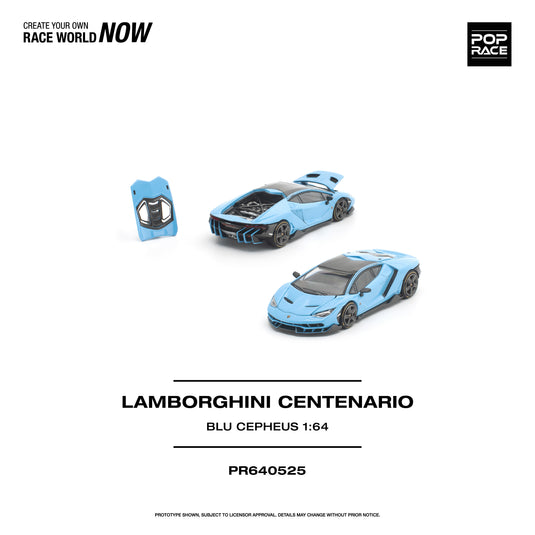 Pop Race - Lamborghini Centenario (Blu Cepheus) 1/64 Scale Diecast Model Car (PR640525)