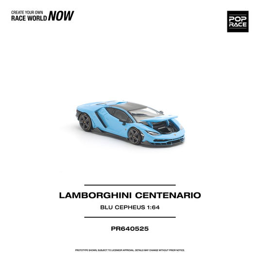 Pop Race - Lamborghini Centenario (Blu Cepheus) 1/64 Scale Diecast Model Car (PR640525)