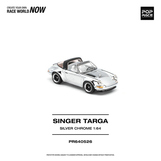 Pop Race - Singer Targa (Silver Chrome) 1/64 Scale Diecast Model Car (PR640526)