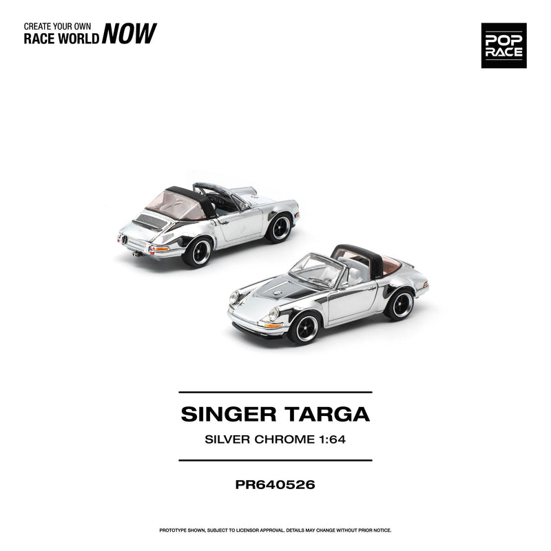 Load image into Gallery viewer, Pop Race - Singer Targa (Silver Chrome) 1/64 Scale Diecast Model Car (PR640526)
