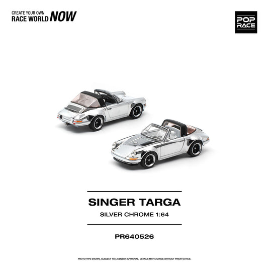 Pop Race - Singer Targa (Silver Chrome) 1/64 Scale Diecast Model Car (PR640526)