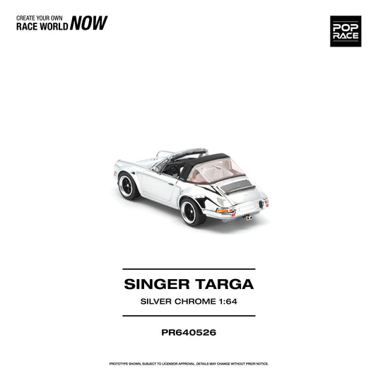 Pop Race - Singer Targa (Silver Chrome) 1/64 Scale Diecast Model Car (PR640526)