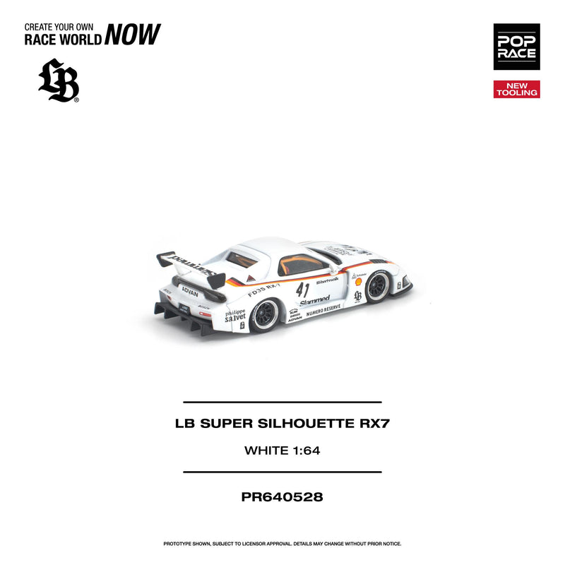 Load image into Gallery viewer, Pop Race - LB Super Silhouette RX7 (FD3S) (White) 1/64 Scale Diecast Model Car (PR640528)
