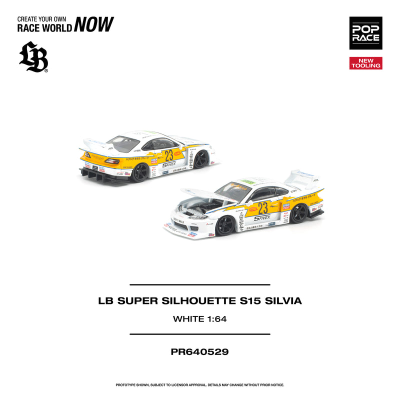 Load image into Gallery viewer, Pop Race - LB Super Silhouette S15 Silvia (White) 1/64 Scale Diecast Model Car (PR640529)
