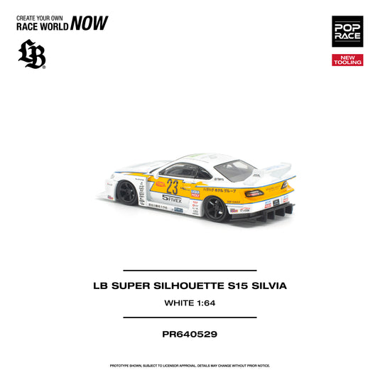 Pop Race - LB Super Silhouette S15 Silvia (White) 1/64 Scale Diecast Model Car (PR640529)