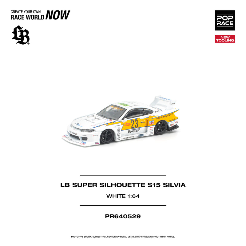 Load image into Gallery viewer, Pop Race - LB Super Silhouette S15 Silvia (White) 1/64 Scale Diecast Model Car (PR640529)
