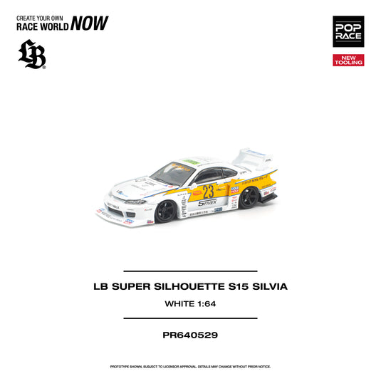 Pop Race - LB Super Silhouette S15 Silvia (White) 1/64 Scale Diecast Model Car (PR640529)