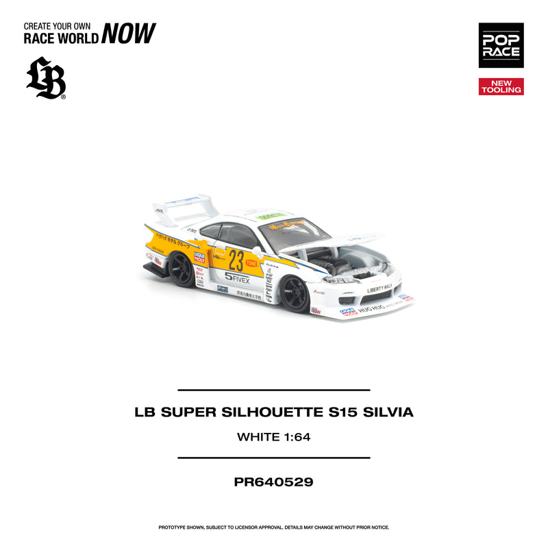 Load image into Gallery viewer, Pop Race - LB Super Silhouette S15 Silvia (White) 1/64 Scale Diecast Model Car (PR640529)
