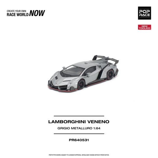 Pop Race - Lamborghini Veneno (Grigio Metalluro) 1/64 Scale Diecast Model Car (PR640531)